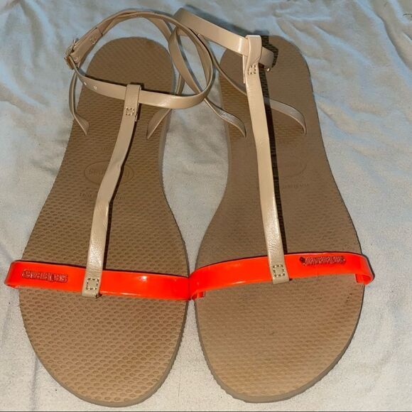 Havaianas T-Strap Sandals Orange 39/40 9/10 - Picture 1 of 3